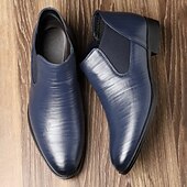 halpa Juhlakengät-Miesten laivastonsiniset chelsea-saappaat, klassinen slip-on-malli, tyylikkäät aitoa nahkaa olevat juhlasaappaat yritys-, toimisto- ja juhlatilaisuuksiin.