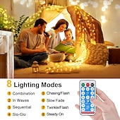 economico Strisce LED-Luci a stringa da 10 m, 370 LED, 1 set di staffe di montaggio, 1 set di luci natalizie bianche calde, bianche fredde, blu, solari, per matrimoni, alimentate a energia solare
