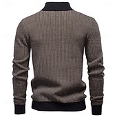 billiga Herrarnas Elite Tröjor &amp; Koftor-Herr Tröja Kabel Sticka Vanliga toppar Halv dragkedja Färgblock Geometrisk Kinakrage Elegant Häftig Skola Semester Kläder Vår Höst Svart Brun S M L
