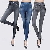 abordables -Mujer Polainas Activo Vacaciones Básico Longitud total Alta cintura Color sólido Estampado Transpirabilidad Suave Cómodo Elástico Negro Azul Gris Primavera Otoño Pitillo