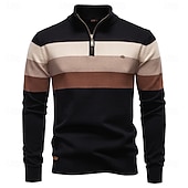 abordables Pulls et cardigans élites pour hommes-Homme Pull Tricoter Hauts Réguliers Demi-zip Bandes Rayé Col montant ancien Frais École Vacances Vêtement Tenue Printemps Automne Noir Violet S M L