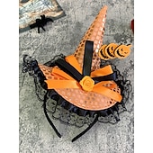 levne Halloweenské doplňky-Dámská halloweenská čelenka s čarodějnickým kloboukem - fialový pavouk a duch, dekorační kostýmní doplněk na párty, cosplay a převlékání
