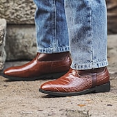 baratos Botas de equitação-Botas altas de montaria masculinas de couro marrom com padrão de crocodilo – calçado equestre elegante de cano alto para passeios a cavalo, eventos de fantasias e trajes de estilo vintage