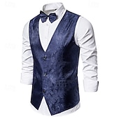 abordables Chaleco de hombre-Hombre Chaleco Formal Rendimiento Boda Primavera Otoño Ajustable Cachemir Botonadura Simple Escote en Pico Negro Azul Piscina Chaleco