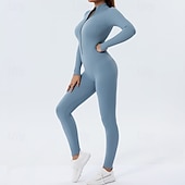 preiswerte Sets &amp; Einteiler-Damen Trainingsanzug Einteiliger Strampler Reißverschluss Einfarbig Bodysuit Herbst Schwarz Rosa Fitnessstudio sportlich Laufen Bauchkontrolle Atmungsaktiv Langarm Sport Sportkleidung