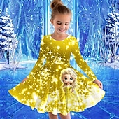 halpa 3D sarjakuva lipasto-Tyttöjen 3D Piirretty Mekko Pitkähihainen Kesä Kevät Loma Päivittäin Pyhäpäivä Prinsessa Kaunis Makea Lapset 4-12 vuotta Rento mekko A linjainen mekko Polvipituinen Normaali