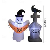 economico Halloween all&#039;Aperto-1 pezzo da 1,5 m/5 piedi di Halloween con cappello da mago fantasma e lapide corvo a led con luce gonfiabile modello aria interno ed esterno cortile horror ornamento luminoso spina USA/UE/UK/AU