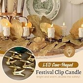 cheap Collectible Figurines-Clip-On Flameless Candle Lights LED Cone-Shaped Festival Clip Candle Flickering Clip-On Taper Candle Stick with Removable Clips for Holiday Home Garden and Wedding Parties