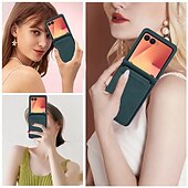 abordables Carcasas Samsung-teléfono Funda Para Samsung galaxia Z Flip 7 Z Flip 6 Z Flip 5 Z Flip 4 Funda Trasera con cordón Caballete Ranura para tarjetas Retro TPU Cuero de PU