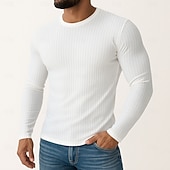 herr t-shirt med smal passform ribbad stickad t-shirt långärmad rund hals vår höst alla årstider enfärgad texturerad stickning modedesigner grundläggande stickning semester gata casual svart vit blå billiga Ribbstickad T-shirt-herr t-shirt med smal passform ribbad stickad t-shirt långärmad rund hals vår höst alla årstider enfärgad texturerad stickning modedesigner grundläggande stickning semester gata casual svart vit blå