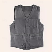 お買い得  メンズベスト-男性用 ベスト ジレ アウトドア 日常 ファッション カジュアル 春 秋 ポケット ボタン ポリエステル 快適 平織り シングルブレスト 一つボタン Ｖネック レギュラー ネイビーブルー グレー ベスト