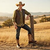 preiswerte Cowboy &amp; Western Stiefel-Zweifarbige Western-Cowboystiefel aus Kunstleder für Herren – klassisches besticktes Design, robuste Konstruktion, perfekt zum Reiten, für den Außenbereich und als Freizeitkleidung