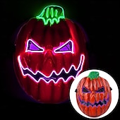 olcso Halloween kellékvilágítás-1 db 28 * 21 cm-es halloweeni led hidegfényű tökfej horror led világító maszk beltéri és kültéri csapattánc tökfej dekoratív kellék AA elemdoboz