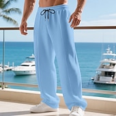 abordables Pierna Recta-Hombre Pantalones de Deporte Pantalones Pantalones deportivos de pierna recta Pantalones de gofres Correa Bolsillo Cintura elástica Plano Comodidad Deporte Diario Moda Casual Negro Blanco