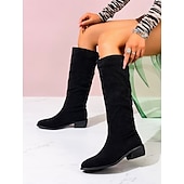 tanie Buty modowe-Damskie buty do kolan z nadrukiem w panterkę – szpiczaste noski, niski obcas, modne buty na jesień i zimę, idealne na co dzień, na ulicę i na imprezę