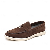 Brune herreloafers i semsket skinn med metalldetaljer – komfortable, casual businesssko til jobb, middager og høstantrekk billige Slip-ons og loafers til herrer-Brune herreloafers i semsket skinn med metalldetaljer – komfortable, casual businesssko til jobb, middager og høstantrekk