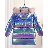 preiswerte Daunen- und Pufferjacke für Mädchen-Kinder Mädchen Daunenmantel Einfarbig Mode Fellbesatz Schule Mantel Oberbekleidung 4-12 Jahre Winter Rosa Purpur