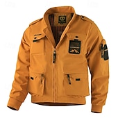 abordables veste de sport-Homme Veste Légère Veste Cargo Veste Décontractée Vacances Quotidien Résistant à l&#039;usure Avec Poches Automne Hiver Uni Mode Classique Col montant Régulier Noir Jaune Orange Bleu de minuit Beige Veste