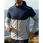 preiswerte Laufjacken-Herren Farbblock Kapuzenjacke Sportjacke Herbst Langarm Athleisure Sonnenschutz Leicht Outdoor Reise Sport Blau Weiß Grün Sportbekleidung Sportkleidung