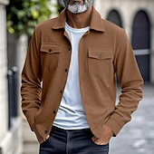 preiswerte Lässige Jacken-Herren Leichte Jacke Cordjacke Freizeitjacke Urlaub Täglich Atmungsaktiv Tasche Frühling Herbst Einfach Mode Klassisch Revers Regulär Schwarz Braun Hellgrau Armeegrün Aprikose Jacken