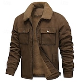 economico Giacche in Suede Sintetico-Per uomo Giacca in finta pelle scamosciata Giacca Sherpa Giacca in Camoscio Marrone Casuale Quotidiano Calore Termico Tasca Autunno Inverno Attivo Vintage Regolare Nero Caffè Grigio Giacca