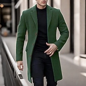 levne Pánský trenčkot-Pánské Kabát Trenčkot Dlouhý trenčkot Dovolená Denní Podzim Zima Polyester Zahřívací Yumuşak Svrchní oděvy Oblečení Módní Klasické Bez vzoru Kapsy Klopa Jednořadé