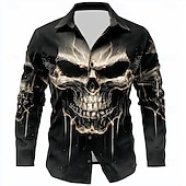 男性用 スカル 死 シャツ ボタンアップシャツ 長袖 ダークパンクゴシック アウトドア 祝日 夏 春 折襟 3Dプリント 襟付きシャツ 黒1 ブラック お買い得  ヴィンテージシャツ-男性用 スカル 死 シャツ ボタンアップシャツ 長袖 ダークパンクゴシック アウトドア 祝日 夏 春 折襟 3Dプリント 襟付きシャツ 黒1 ブラック
