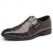 abordables Officiel-Mocassins à boucle pour homme en cuir marron embossé crocodile – chaussures habillées classiques à boucle pour le bureau, les banquets et les soirées