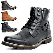 baratos Botas de combate-botas de combate masculinas com zíper lateral e fivela - botas de cano curto com cadarço de moda casual para roupas urbanas e do dia a dia