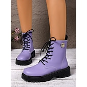 abordables Bottes de combat-Bottines de combat jaunes à lacets pour femmes – Bottines à plateforme épaisses et audacieuses avec fermeture éclair latérale, style streetwear punk pour l&#039;automne et l&#039;hiver