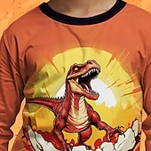 billiga Pojkes Halloween kostymer-Halloween Pojkar 3D Tecknat Dinosaurie T-shirt Långärmad Vår Höst Mode Grundläggande Barn 4-12 år Rund hals Utomhus Ledigt Dagligen Normal