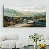 baratos Pinturas de Paisagens-Pintura a óleo original de montanha sobre tela 3D, arte verde, pintura minimalista de paisagem, textura abstrata, arte de parede verde, decoração de parede grande