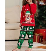 お買い得  親子お揃い服-ファミリールック パジャマ クリスマス柄 家 プリント ルビーレッド 長袖 活発的 マッチング衣装