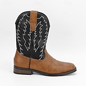 billiga Cowboy &amp; Western Boots-herr western cowboystövlar med fyrkantig tå slip-on halvhög vad ridstövlar avslappnade lantliga skor för dagligt bruk