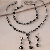 abordables Parures de Bijoux-Parure de bijoux 3 Noir Strass Chrome 1 Bracelet Boucles d&#039;oreilles Collier Femmes Élégant ancien Mode Le style rétro Classique Rond Parure de Bijoux Pour Mariage Soirée robe demoiselle d honneur