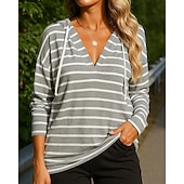 economico Felpa &amp; Sweatshirt-Per donna Felpa pullover Felpa con cappuccio Coulisse Manica Lunga Top Athleisure Autunno Scollo a V A righe Traspirante Allenamento All&#039;aperto Corsa abbigliamento sportivo Abbigliamento sportivo