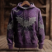levne Halloween mikiny a svetry-Halloween Pánské 3D Netopýr Mikina Punk Přehnaný Dlouhý rukáv Tričkový Klub Streetwear Fialová Oranžová Šňůrky 3D tisk Podzim Zima Návrhář