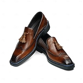 voordelige Premium leren loafers-Heren leren loafers met kwastjes - klassieke brogueschoenen van echt koeienhuid met geperforeerde details, instapschoenen voor zakelijk gebruik, op kantoor, op bruiloften en bij elegante gelegenheden