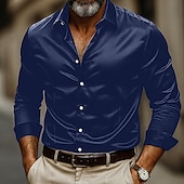 economico Camicie in raso da uomo-Per uomo Camicia Come la seta Camicia in raso Camicia elegante Camicia casual Camicia con Bottoni Semplice Affari Abbigliamento casual alla moda Nero Giallo Rosso Blu marino Manica Lunga Colletto