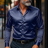 economico Camicie in raso da uomo-Per uomo Camicia Come la seta Camicia in raso Camicia elegante Camicia casual Camicia con Bottoni Semplice Formale Affari Nero Bianco Giallo Rosa Manica Lunga Bavero Primavera &amp; Autunno Tutte le