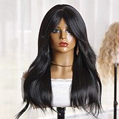 levne Syntetické trendy paruky-Syntetické paruky Vlnitá Loose Curl Střední část na stroji Paruka 22&quot; Černá Umělé vlasy 22 inch Dámské Měkký povrch Pohodlné Černá