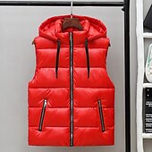 levne Pánská péřová vesta-Pánské Puffer Vesta Kamizelka Vesta Dovolená Denní Rande Módní Na běžné nošení Podzim zima Kapsy Polyester Zahřívací Pohodlné Pevná barva Zip Kapuce Běžný Stříbrná Černá Rubínově červená Tmav