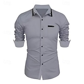 preiswerte Button-Down-Hemden für Herren-Herren Hemd Kleidhemd Einfach Formell Hochzeit Schwarz Weiß Wein Marineblau Langarm Umlegekragen Sommer Frühling Bekleidung
