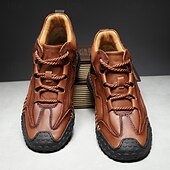 baratos Botas de cano curto-Tênis casual masculino de cano alto em couro sintético marrom com sola de borracha antiderrapante – calçado esportivo confortável com cadarço para caminhadas ao ar livre, viagens e uso diário