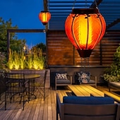 olcso Dekoratív fények-hőlégballon napelemes lámpa kültéri narancssárga piros vízálló függő napelemes lámpa pásztorhoroggal kerti teraszra verandára fa pavilon ünnepi dekoráció ajándék