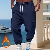 baratos Carga-Homens Calças Esportivas Calças de lã Corredor Calças de inverno Calça de moletom cargo Com Cordão Bolsos Cintura elástica Tecido Conforto Quente Esportes Diário Moda Casual Preto Branco