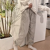 cheap Straight-Leg Pants-Women&#039;s Fleece Pants Slacks Straight Chino Plus velvet Full Length Natural Plain Elastic Waist Comfortable Home Casual Daily Dark Brown Pink Brown Green Winter Regular Fit