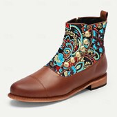 baratos sapatos Jacquard-Homens Botas Caminhada Pele PU Tecido Jacquard Confortável Antiderrapante Respirável Botas / Botins Com Cadarço Marron Outono Inverno
