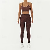 billiga Set och One-Pieces-Dam 2-delad yogatröja Sport BH Loungekläder Tryck Träningsdräkter Mörkgrå Svart Gym Träna Träning Hög midja Stretch Andningsfunktion Magkontroll Ärmlös Sport Sportkläder