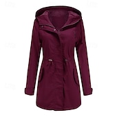 abordables Parka Décontractée-Femmes Veste Décontractée Chaud Confortable Fermeture éclair Avec Poches Mode Extérieur Uni Sortir Week-end Fermeture éclair Régulier À capuche Coupe régulière manche longue Vêtements d&#039;extérieur